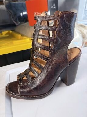 Bed Stu Brown Leather Cage Heel Sandal